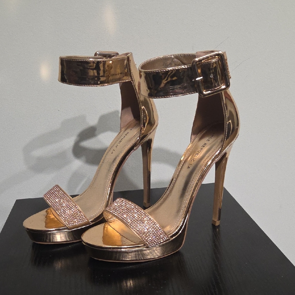 Rose Gold Heels with Large Buckle Ankle Strap